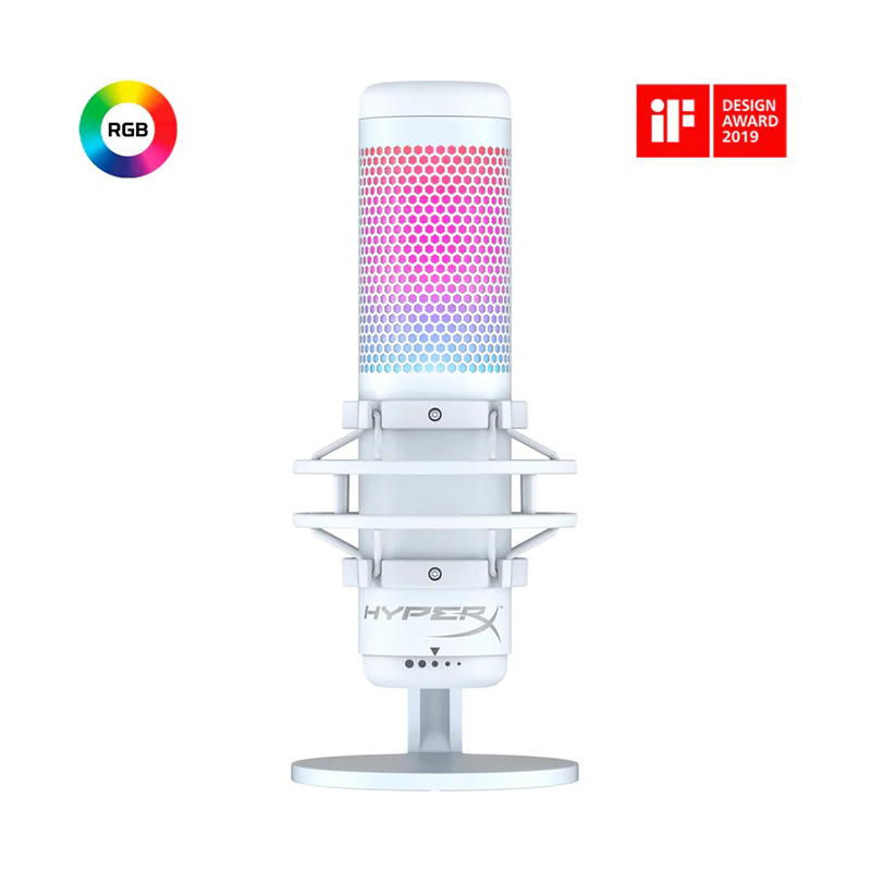 ไมโครโฟน USB HyperX QuadCast S USB Condenser Gaming Microphone ปรับแต่งสีไฟ RGB (White)