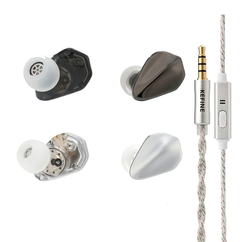 Kefine Loric หูฟัง IEMs ไดรเวอร์ 10mm ไดอะแฟรม PU+ไทเทเนียม สำหรับการฟังเพลง, เล่นเกม และทำงานสตูดิโอ [3.5MM+MIC][Black/Silver]